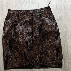 Vintage Gingette Leather Snake Print Pencil Preppy Boho Office Mini Skirt 6/8